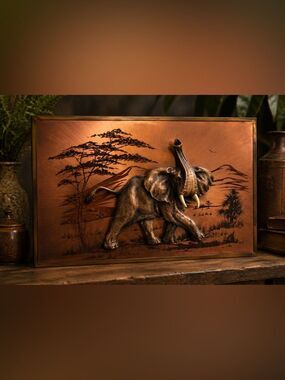 1974 ORIGINAL John Louw • COPPERAMA Signed 3D Elephant Relief African Copper Art